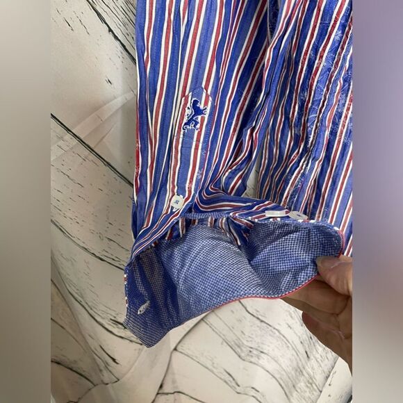 Bugatchi Shaped Fit Button Up Shirt Stripes Blue Red 3X - Picture 8 of 12